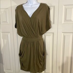 RACHEL Rachel Roy Olive Green Ruched Wrap Mini Dress with POCKETS!!!